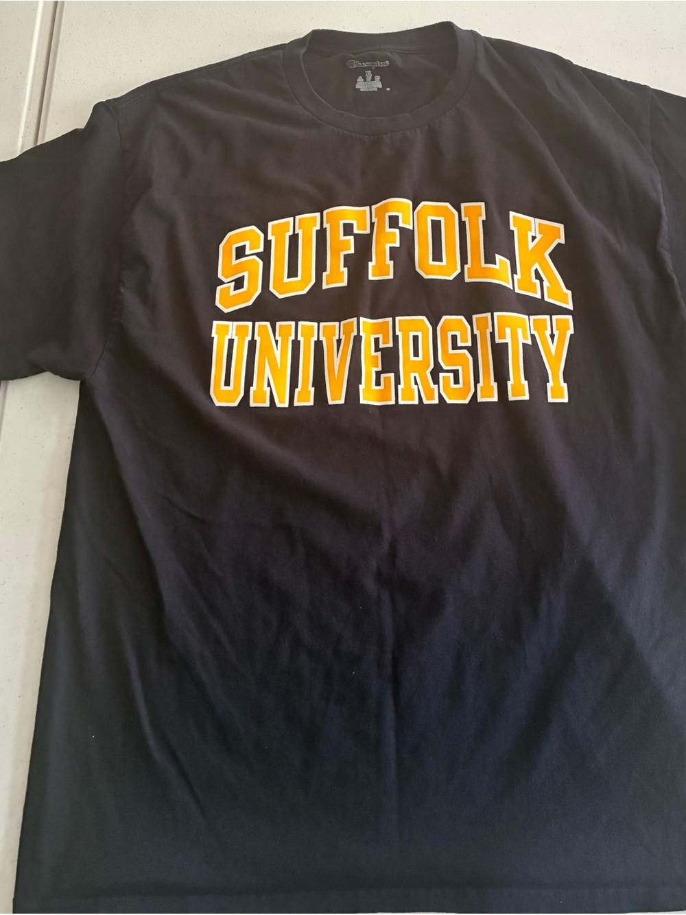 Champion Black Tee with Gold SUFFOLK UNIVERSITY Lettering